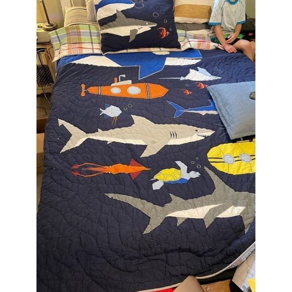 Pottery Barn Kids TWIN Submarine Quilt And Sham. See ALL Photos. READ